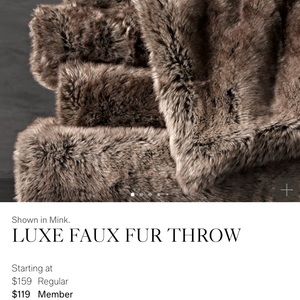 Restoration Hardware luxe faux fur throw in mink 50 x 60.